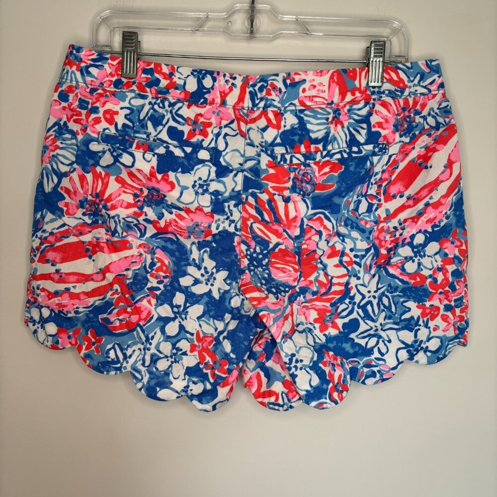 LILLY PULITZER Buttercup Short Womens 8 Pink Blue Floral Pocket Scalloped Summer - Picture 2 of 8